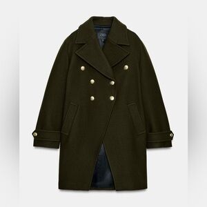 NWT Zara Wool Asymmetric Size M Coat with Manteco Buttons Italian Fabric Khaki